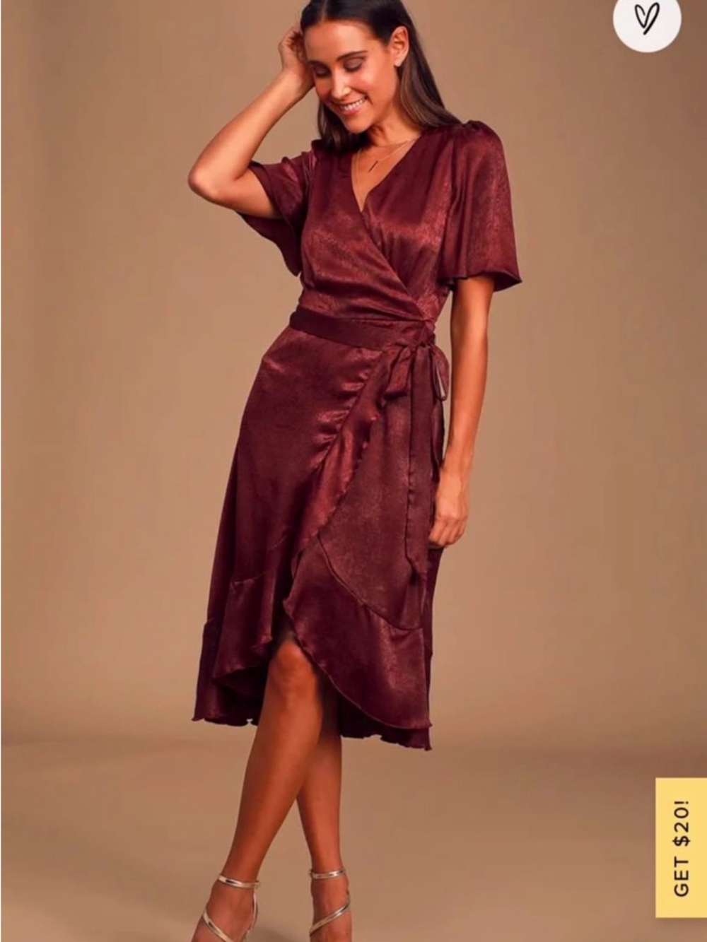 Women's Satin Wrap Dress Burgundy